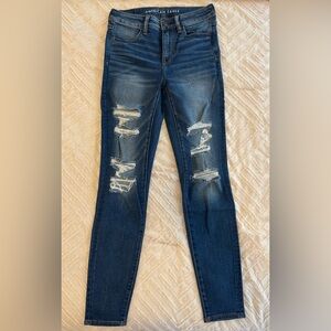 American Eagle Distressed Dark Blue Skinny Jeans